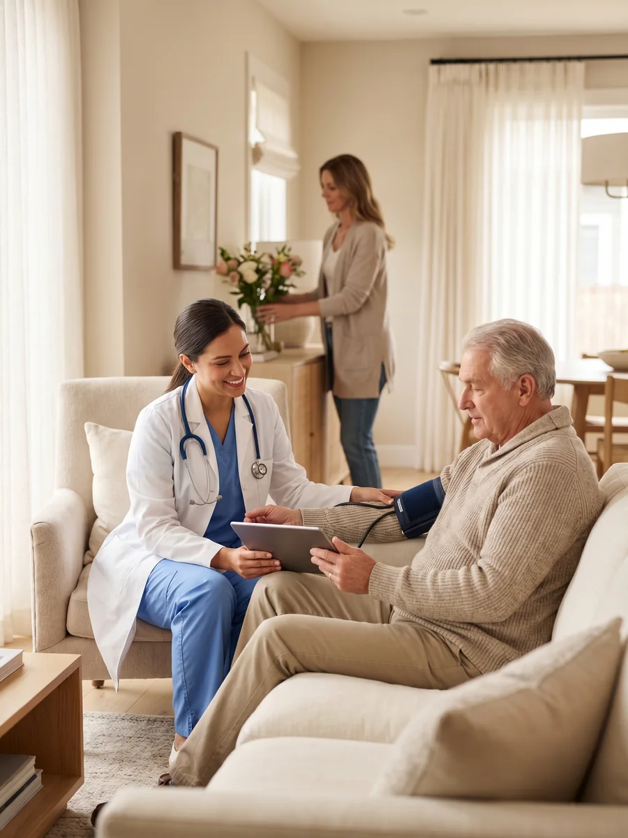 Provider arriving for an in-home medical visit